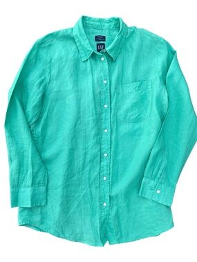Gap 100% Linen Boyfriend Shirt in Bright Emerald Green